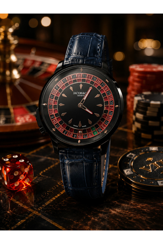 Jacoob Casino Roulette Rotating Leather Wristwatch (with Special Box)