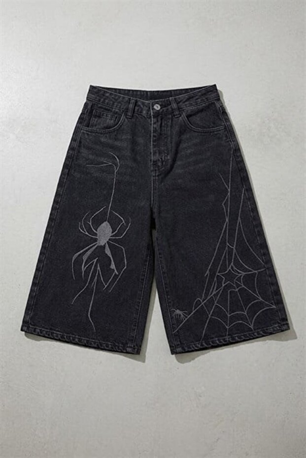 Black Gothic Spider Wodak Y2K Unisex Baggy Shorts