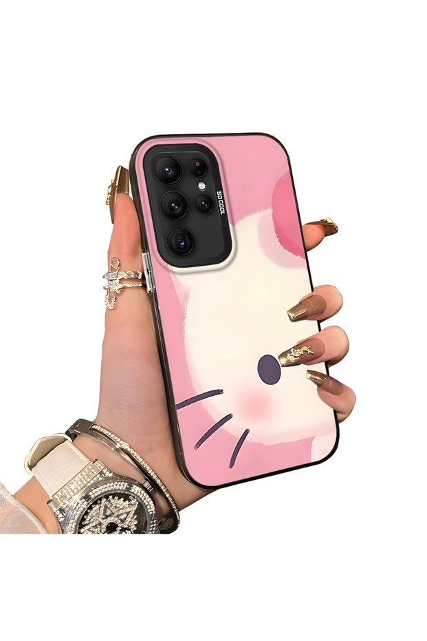 Samsung Galaxy S22 Ultra Compatible Hard Acrylic Back Silicone Edge Lens Protection Kitty Case
