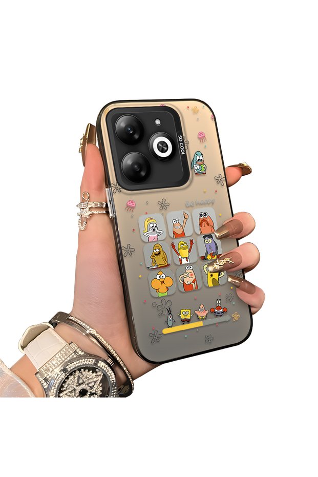 Infinix Hot 40I Compatible Hard Acrylic Back Silicone Edge Lens Protection Case Cartoon