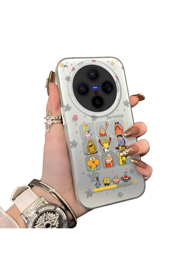 Vivo X300 Compatible Hard Acrylic Back Silicone Edge Lens Protection Case Cartoon