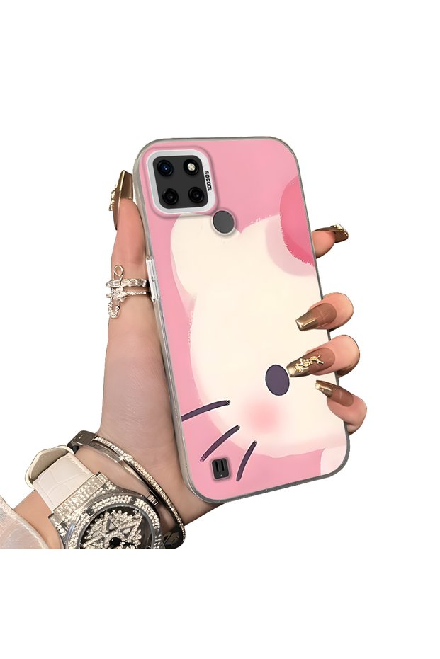 Realme C25Y/C21Y Compatible Hard Acrylic Back Silicone Edge Lens Protection Kitty Case