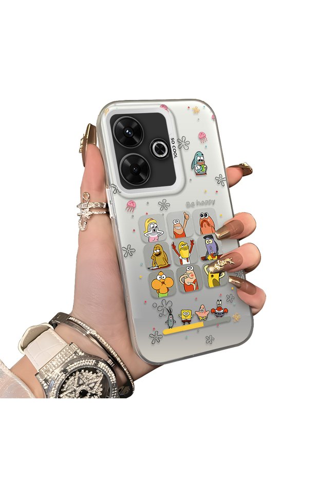 Xiaomi Redmi 13/13X Compatible Hard Acrylic Back Silicone Edge Lens Protection Case Cartoon