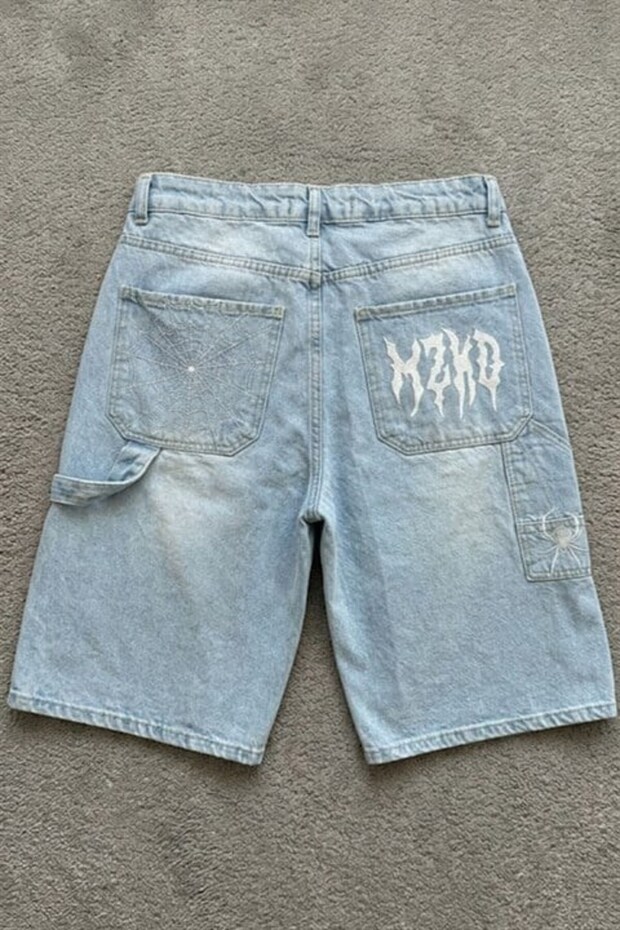 شورت MZKD Spider Y2K Baggy للجنسين باللون الأزرق