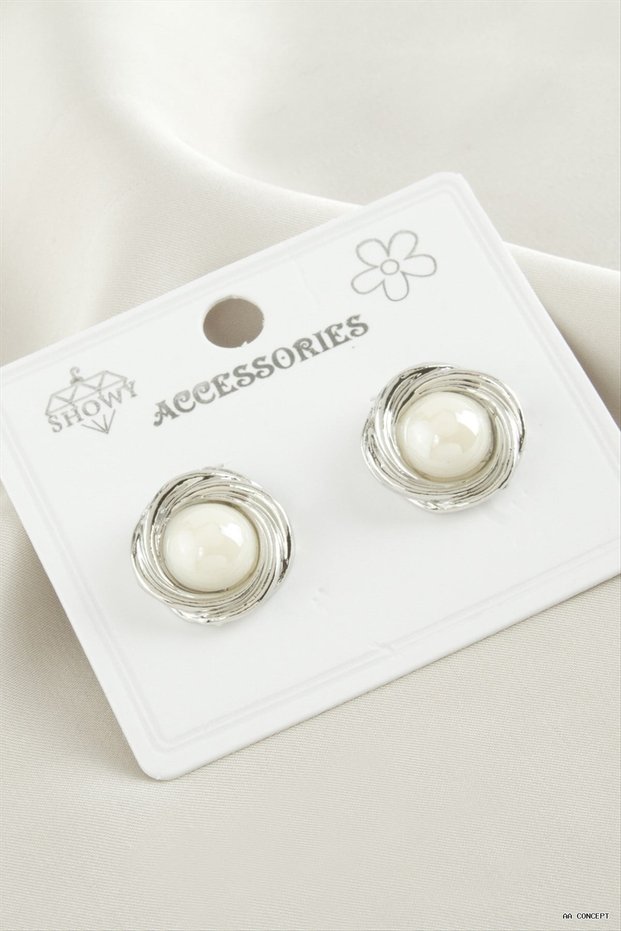 Concepta Twisted Metal Pearl Earrings (222719) Silver Color