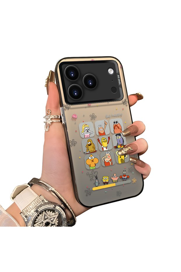 iPhone 17 Pro Compatible Hard Acrylic Back Silicone Edge Lens Protection Case Cartoon