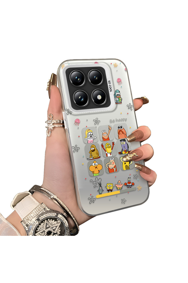 Xiaomi Mi 14t Pro Compatible Hard Acrylic Back Silicone Edge Lens Protection Case Cartoon