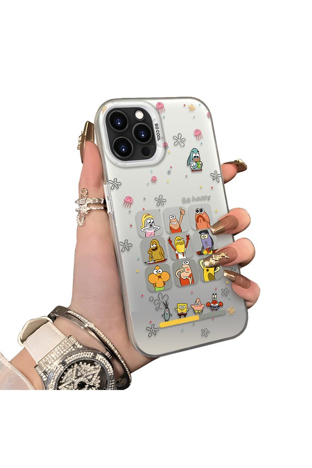 iPhone 13 Pro Max Compatible Hard Acrylic Back Silicone Edge Lens Protection Case Cartoon