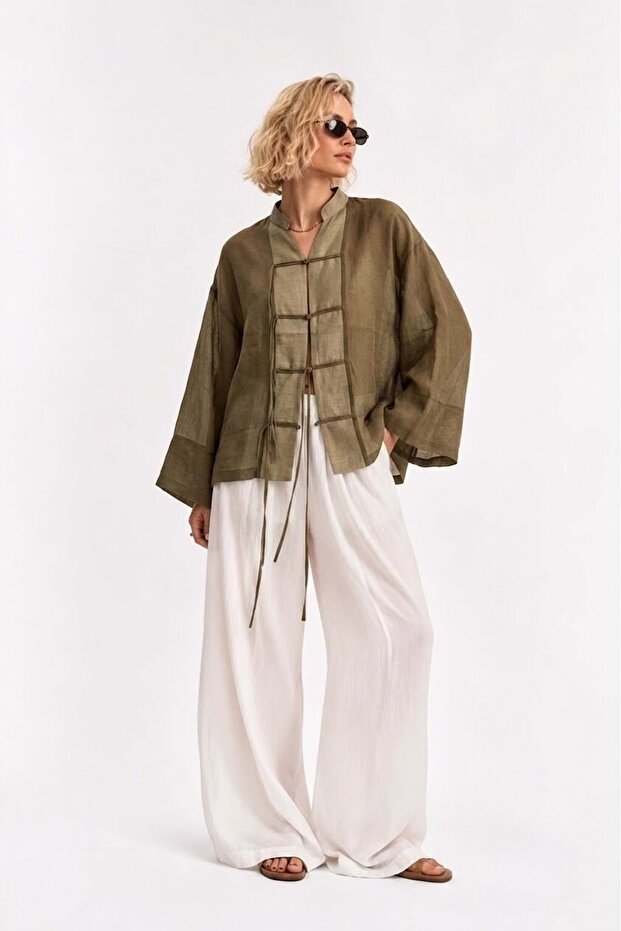 - Premium Bohemian Tie-Dye Detail Casual Kaftan Shirt