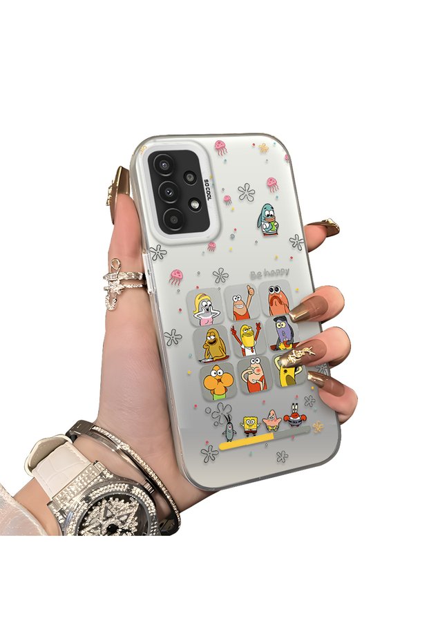 Samsung Galaxy A04S Compatible Hard Acrylic Back Silicone Edge Lens Protection Case Cartoon