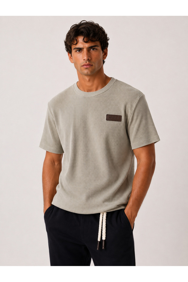 Men's 100% Cotton Waffle Textured Crew Neck T-Shirt