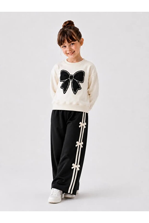 Bowknot Embroidered Wide Leg Girls' Set 32455