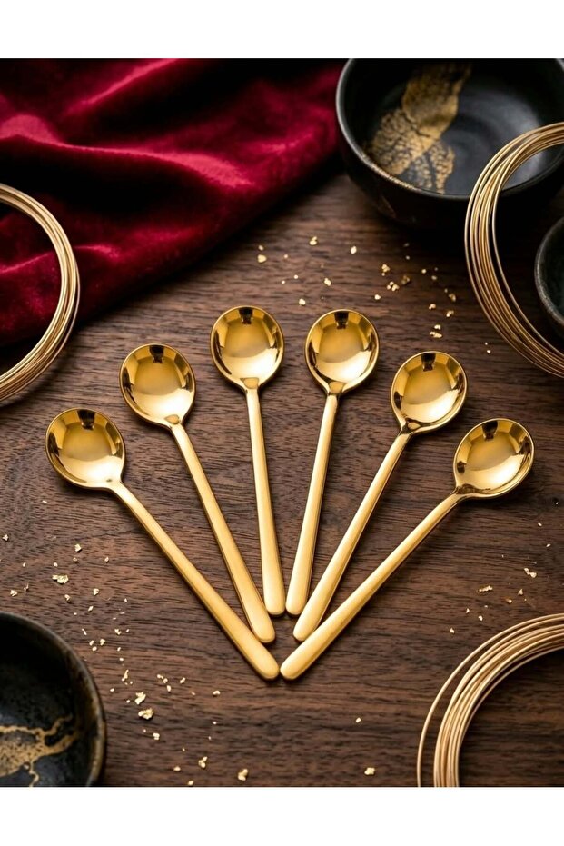 Gusto Gold Tea Spoon Set 2mm Extra Thick Stainless Steel 6 Pcs