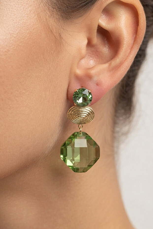 Stylish Hanging Earrings with Zircon Stones 4.5 Cm.