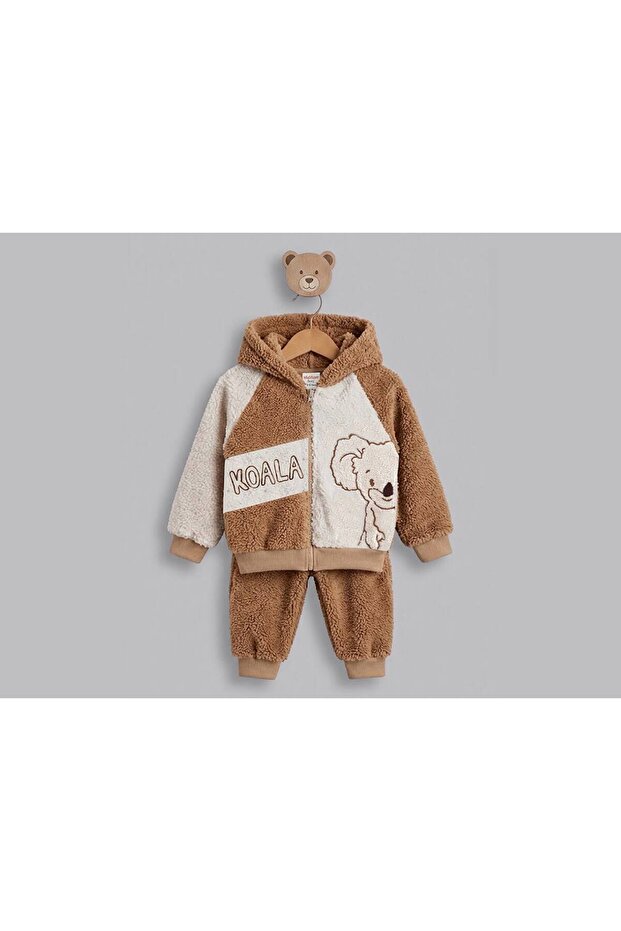 2-5 Years Original Lamb Koala Embroidered Zippered Cardigan Double Set