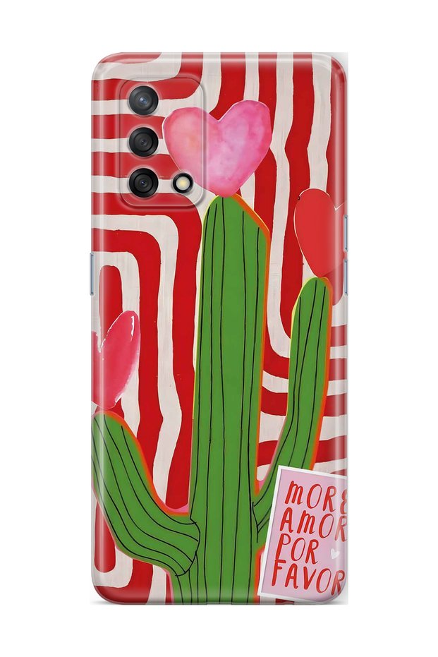 Oppo A74 Compatible Cactus Patterned Transparent Phone Case