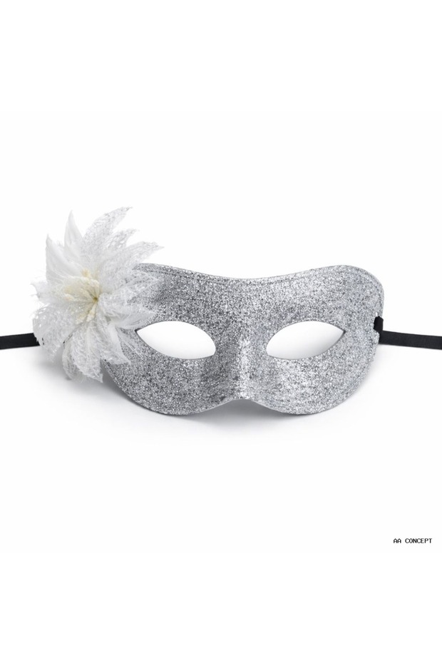Concepta Silver Glittery Feathered Prom Mask – Women's Party & Masked (182438) Ball Mask