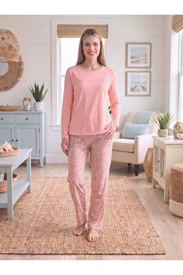 Patterned Viscose Fabric Women's Pajama Set