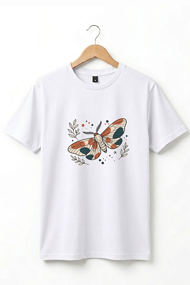 Butterfly Pattern Printed 100% Cotton Crew Neck Women's Men's Basic Tshirt