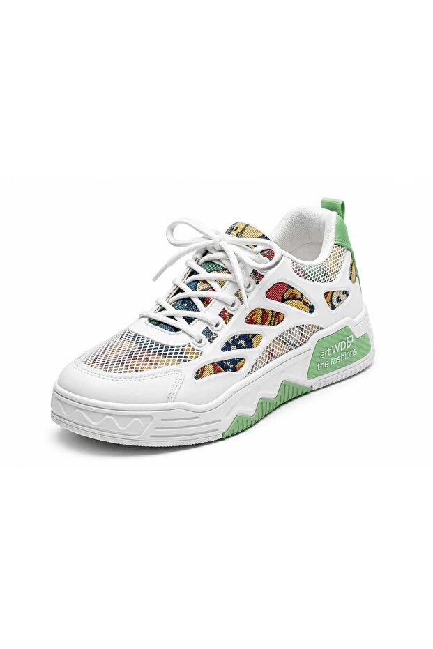 Unisex White & Green Multicolor Casual Sneakers