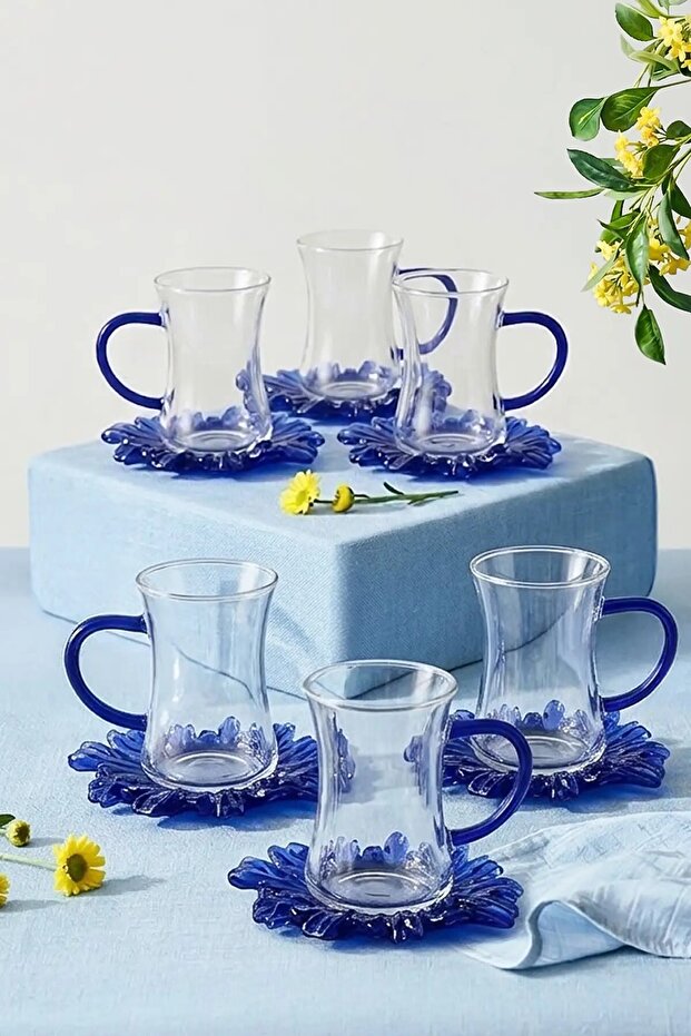150 ml 12 Piece 6 Person Borosilicate Glass Aura Tea Set with Handles