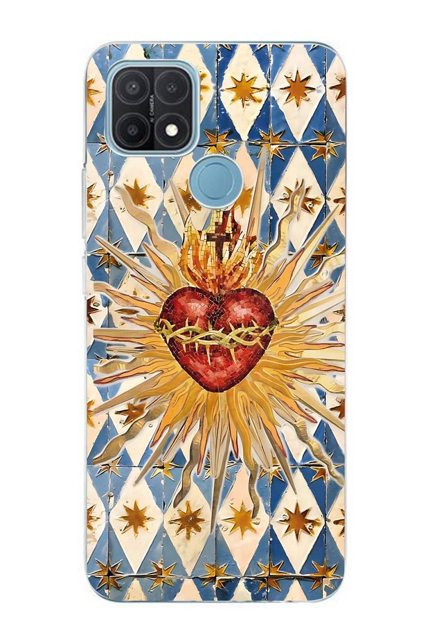 Oppo A15 / A15S Compatible Vintage Sun and Heart Pattern Transparent Phone Case