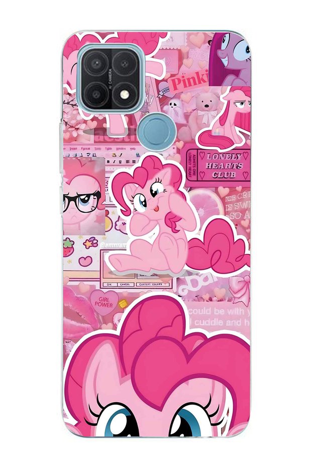 Oppo A15 / A15S Compatible Pink Pony Patterned Transparent Phone Case
