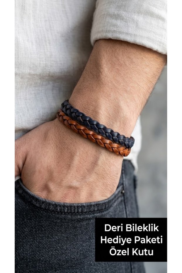 Dominique Duo Braided Leather Men's Bracelet Silver Color Magnetic Clip Design