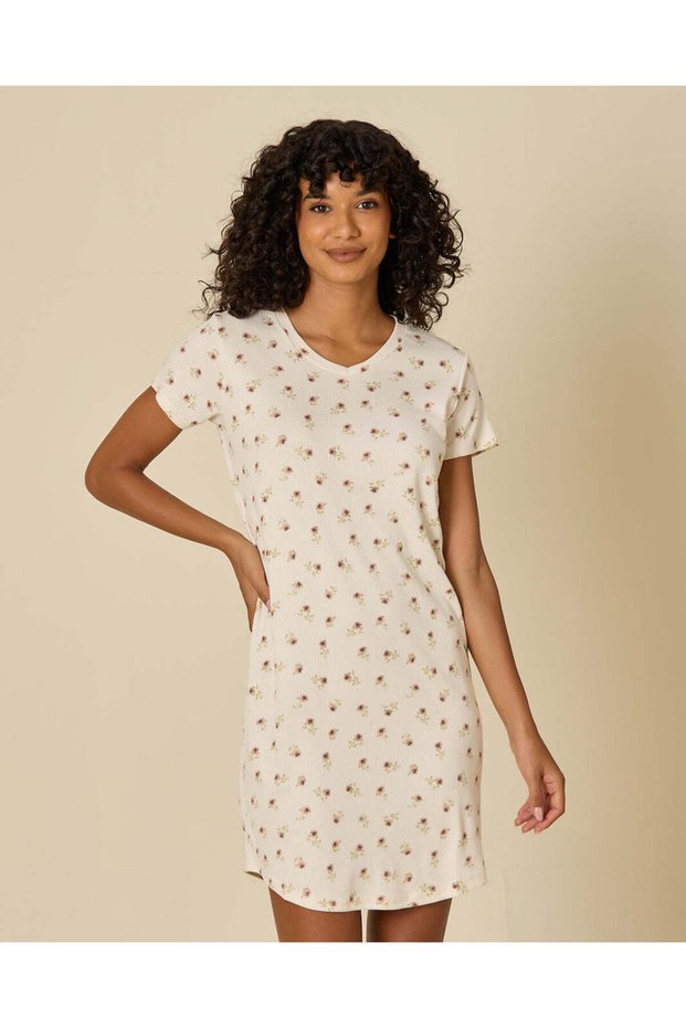 Women Ivory Printed Nightshirt