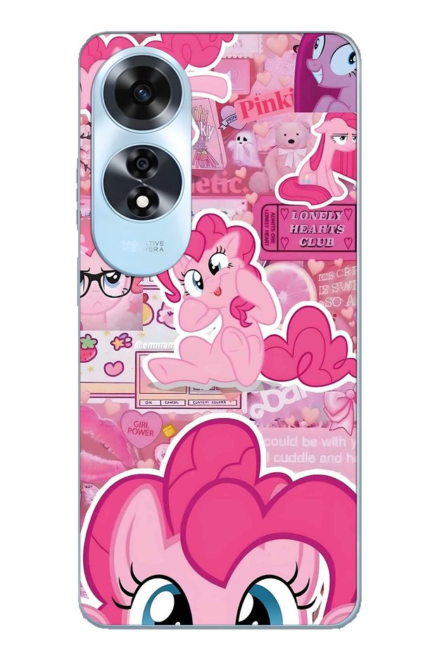 Oppo A60 Compatible Pink Pony Patterned Transparent Phone Case
