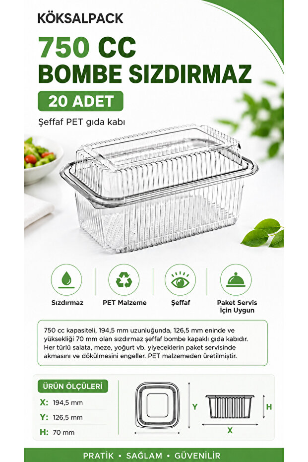 20 Pieces 750 Cc Leak-Proof Transparent Pet Food Container Salad Appetizer Yogurt Dessert Takeaway Container