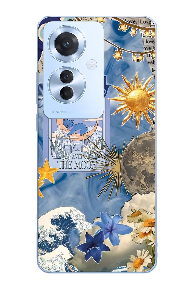Oppo Reno 11F 5g Compatible Moon Sun Vintage Sky Pattern Transparent Phone Case