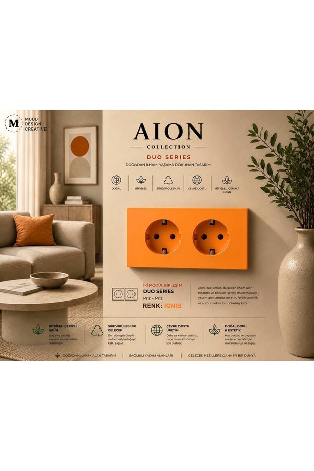 Aion Collection-Duo Series (Ignis) (2-Piece)/ (Compatible with All Brands) (2 Module Combination=1 Socket+1 Socket) Minimal Matte Design Socket-Switch Cover/Premium Vibrant Colors Series (Orange)