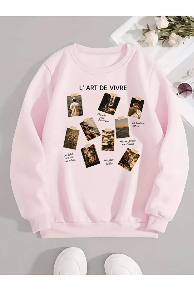 Women's Visual Printed Three-Thread Ribbed Sweatshirt