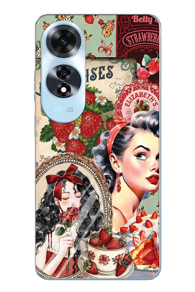 Oppo A60 Compatible Retro Women's Collage Patterned Transparent Phone Case
