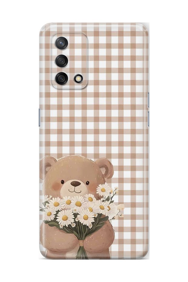Oppo A74 Compatible Transparent Phone Case with Flower Bouquet and Teddy Bear Pattern