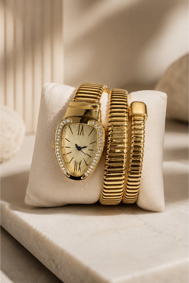 Livia Stone Snake Form Gold Women's Wristwatch