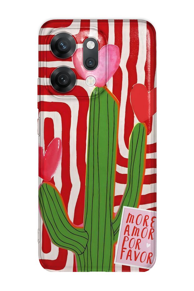 Oppo Reno 14 Compatible Cactus Patterned Transparent Phone Case