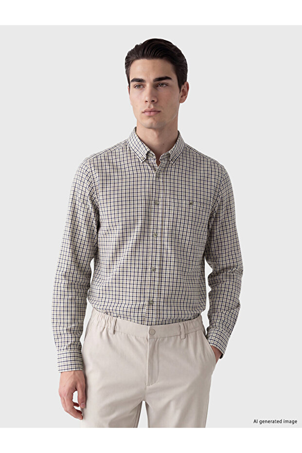 Lcwaikiki Classic Regular Fit Plaid Gabardine Men's Shirt