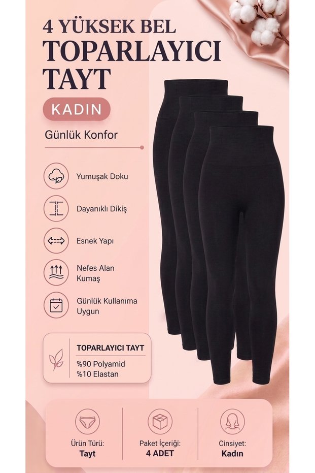 4-Pack Advantage Women's Black High Waist Shaping Leggings - Daily Leggings Set with Corset Effect