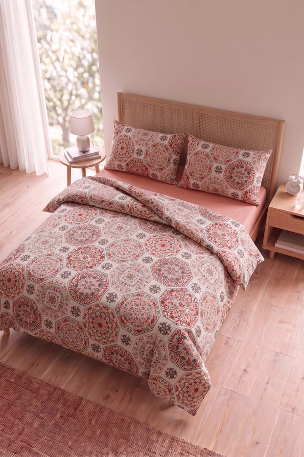 Hexagonal Double Duvet Cover Set | 200X220 cm Duvet Cover with 2 Pieces of 50X70 cm Pillowcases and Fitted Sheet | Cotton Soft Texture