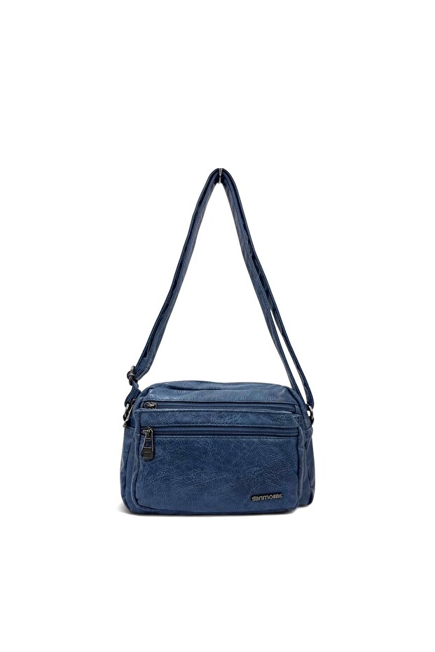 Viatox Vs 003 Multi-Compartment Washed Leather Soft Textured Women's Crossbody Shoulder Bag Light Blue