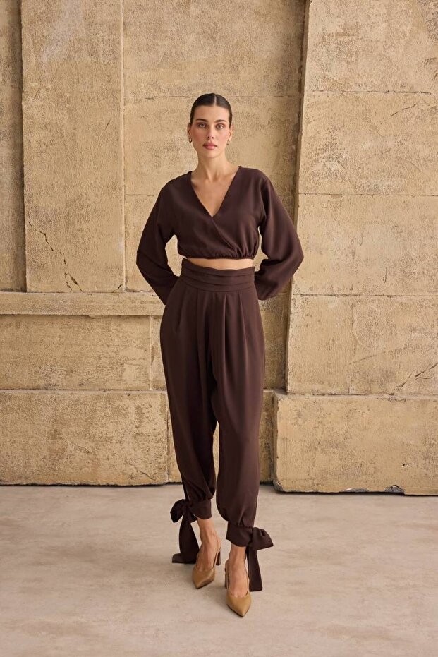 Women's Brown Tie-Up Double Set