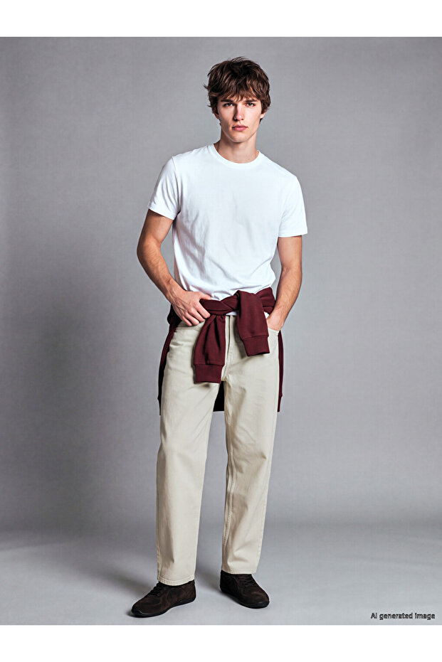 Özmarka New Season Beige Relax Fit Gabardine Men's Trousers