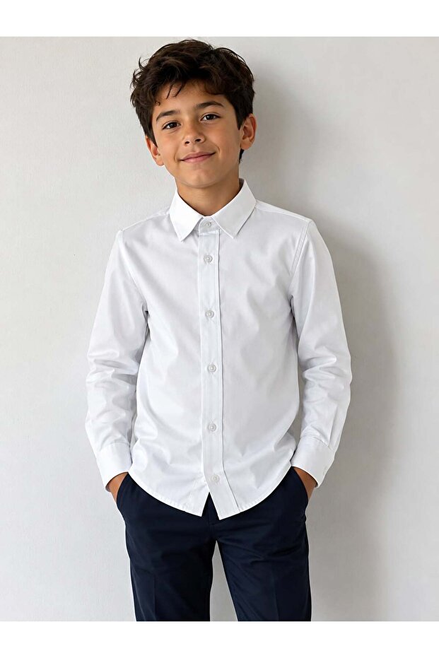 Boy's Plain Pattern Long Sleeve Shirt 2304