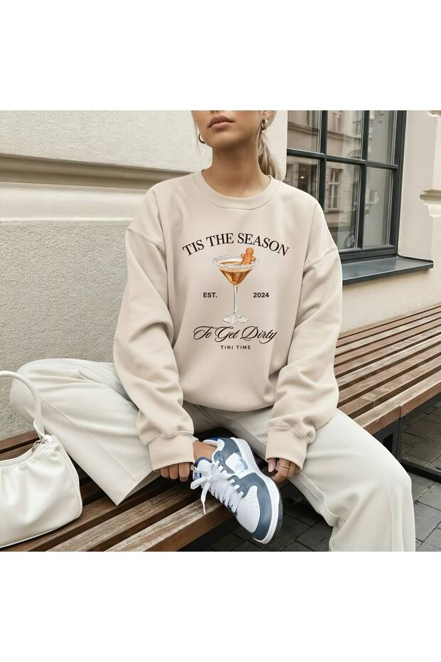Women's Matcha Printed Three-Thread Ribbed Sweatshirt