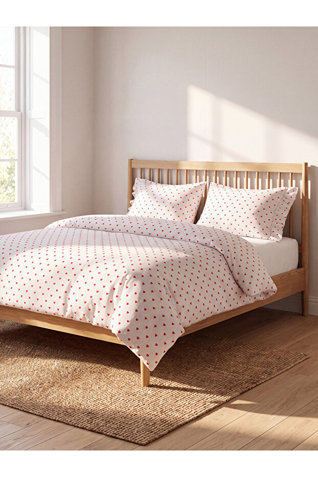 Alita City Lcw Home Mixed Striped Heart Pattern Double Duvet Cover Set with Difference
