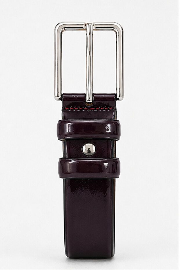 Plain Patent Leather Genuine Leather Belt – Shiny Classic and Stylish Design - Burgundy