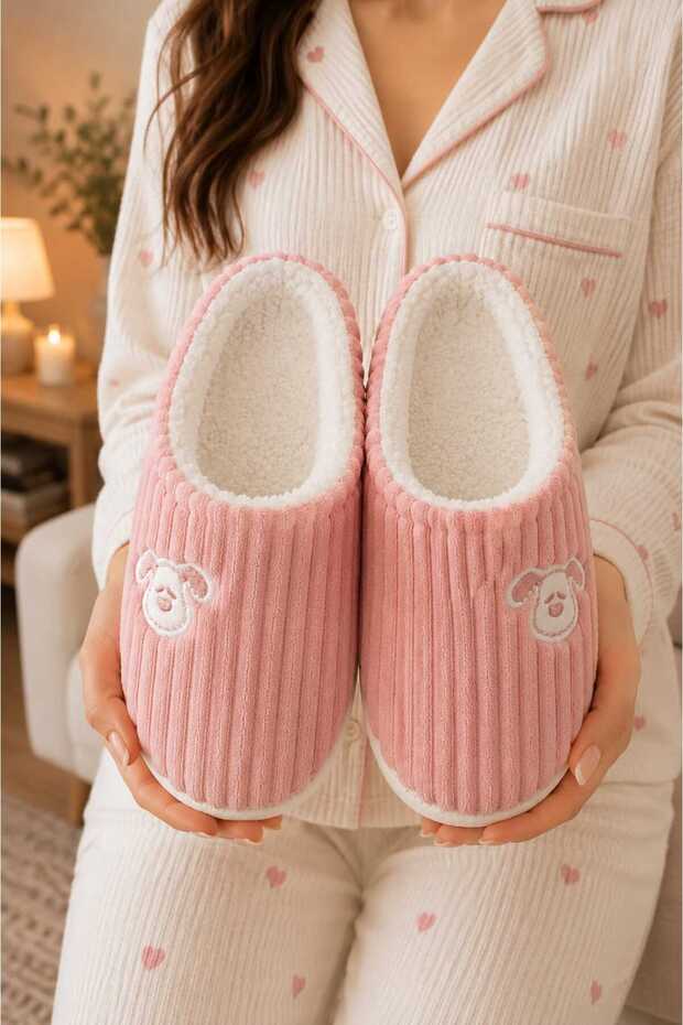 Unisex, Velvet, Cute Dog Figure, Furry, Soft, Plush House Slippers