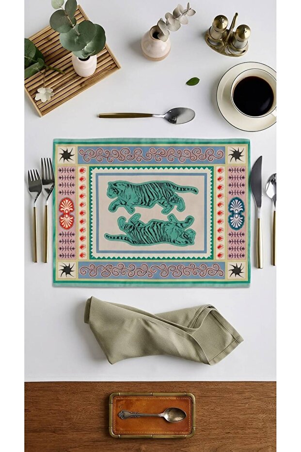 Tiger Patterned Double-Sided American Placemat - 30X50Cm - Decorative American Placemat